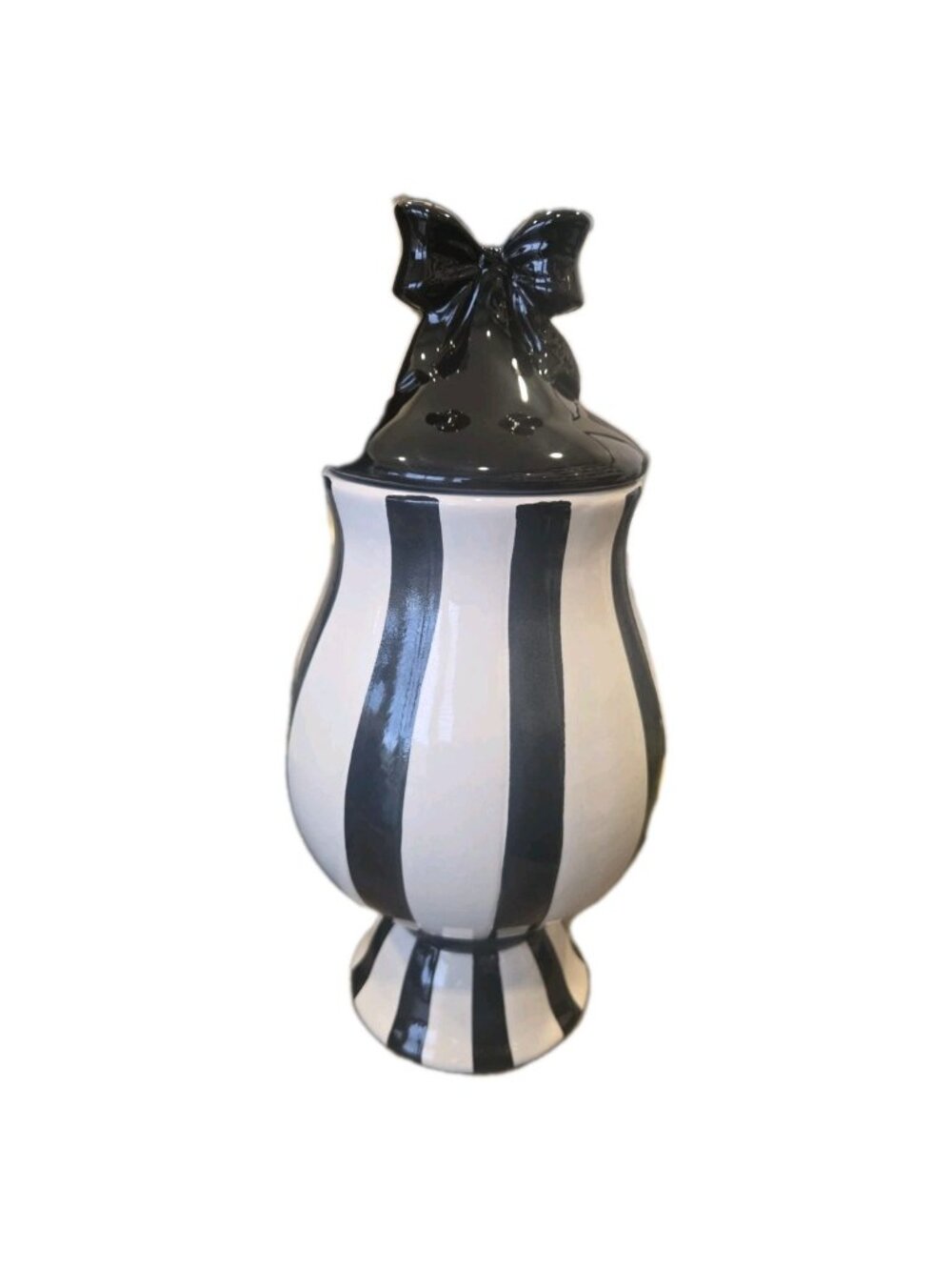 New Black & White Stripped W/ Bow Top Kitchen Cookie Jar Kitchen Canister - Picture 4 of 4